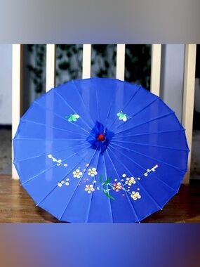 Blue Floral Paper Parasol Umbrella for Parties